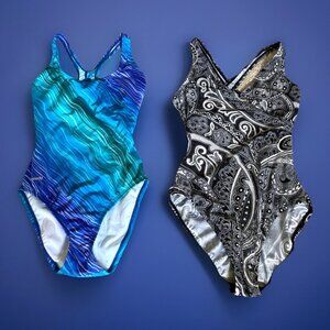 Speedo One Piece Swimsuit Racer Back & Wrap Size 6 Competition Beach Lot of 2